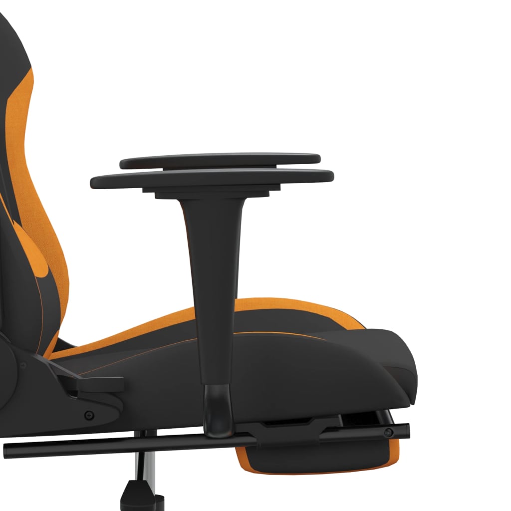 massage gaming chair with footrest, black and orange, fabric