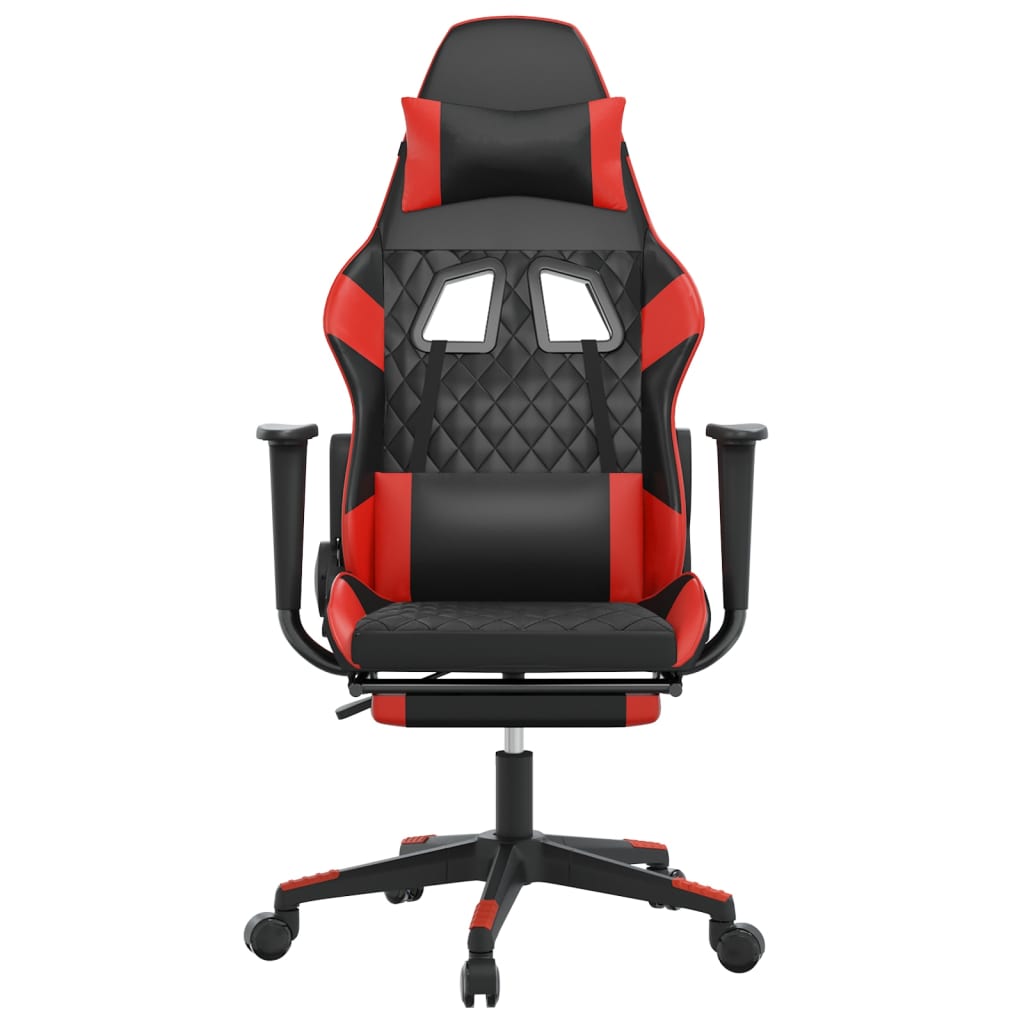 gaming chair with footrest, black and red, faux leather