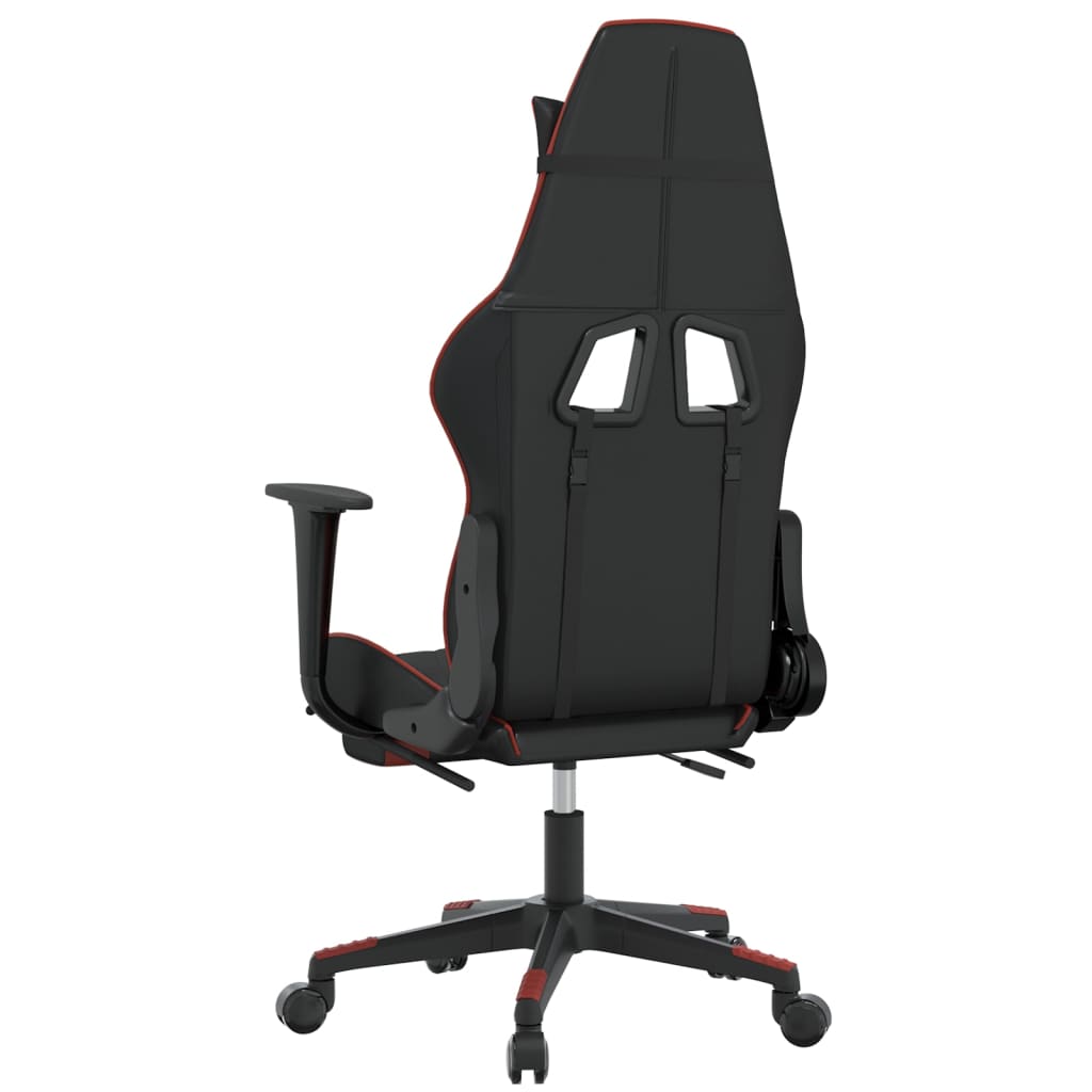 gaming chair with footrest, black and red, faux leather