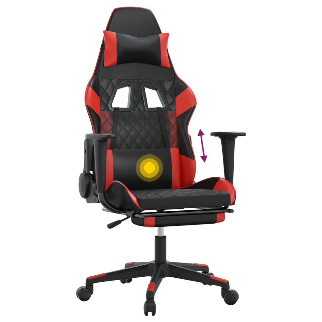 gaming chair with footrest, black and red, faux leather