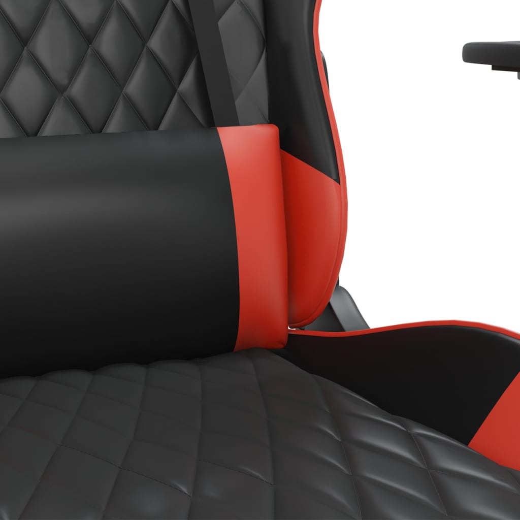 gaming chair with footrest, black and red, faux leather