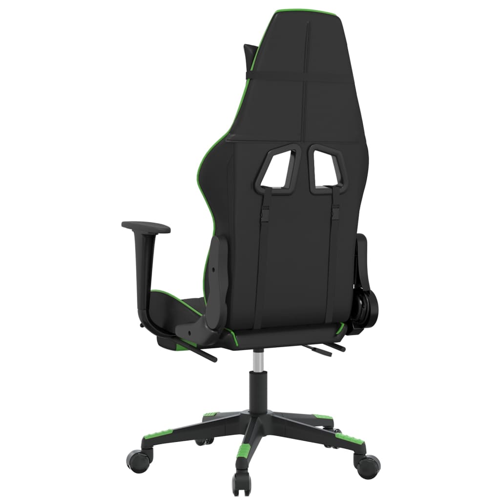 gaming chair with footrest, black and green, faux leather