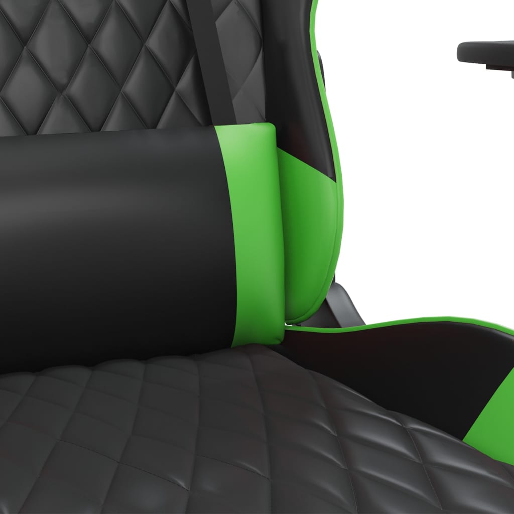 gaming chair with footrest, black and green, faux leather