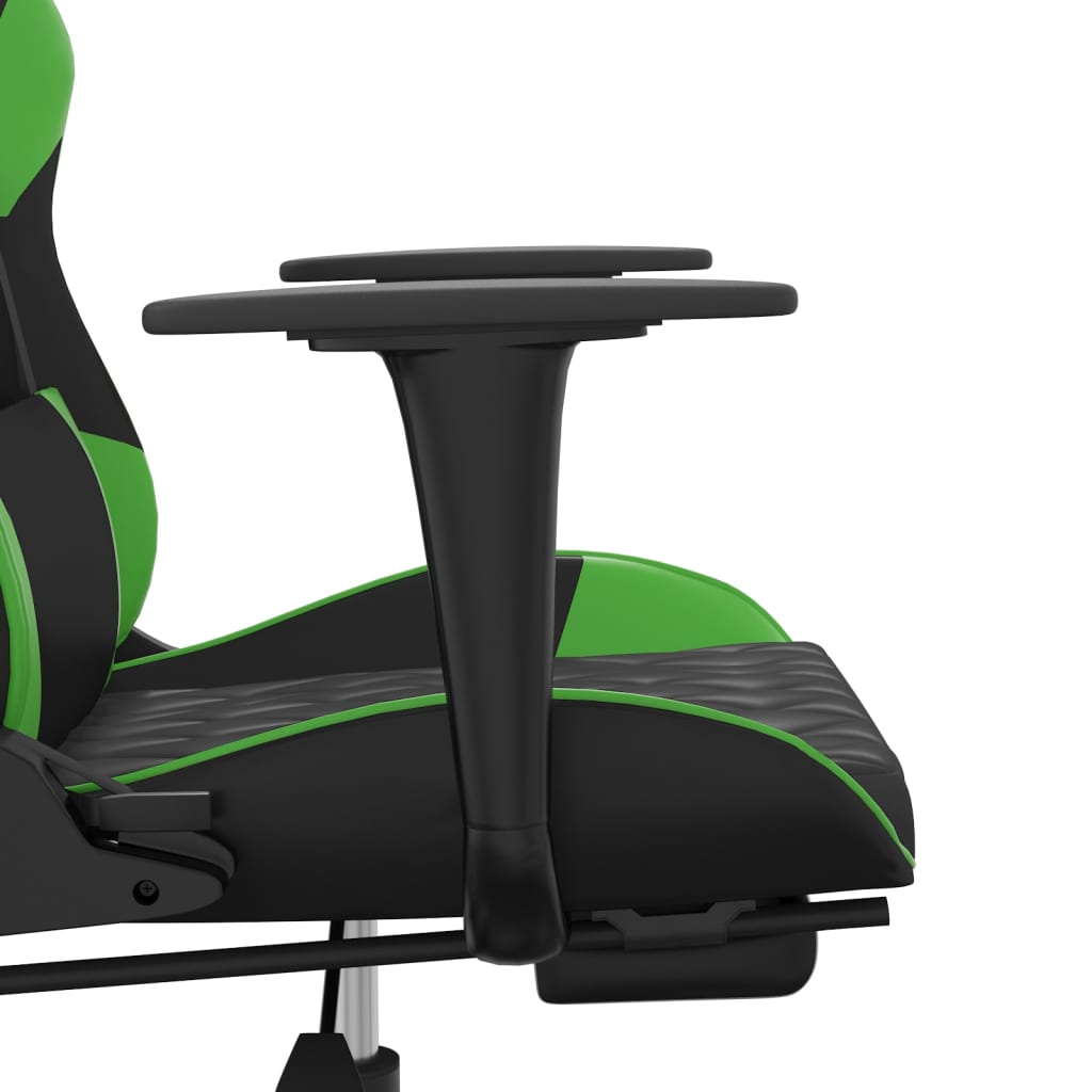 gaming chair with footrest, black and green, faux leather