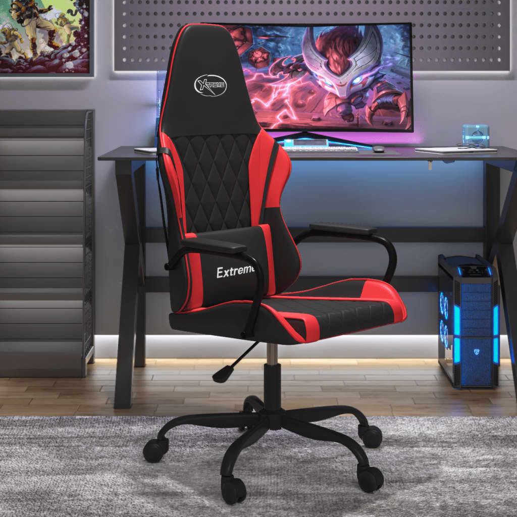 gaming chair with massage, black and red, faux leather