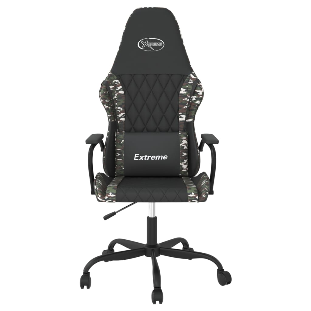 gaming chair with massage, black and camouflage, faux leather