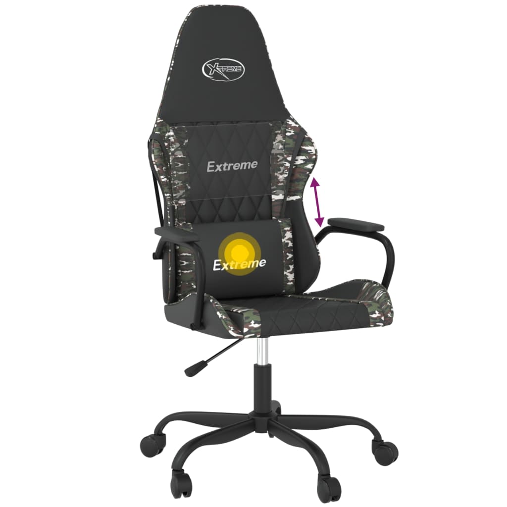 gaming chair with massage, black and camouflage, faux leather