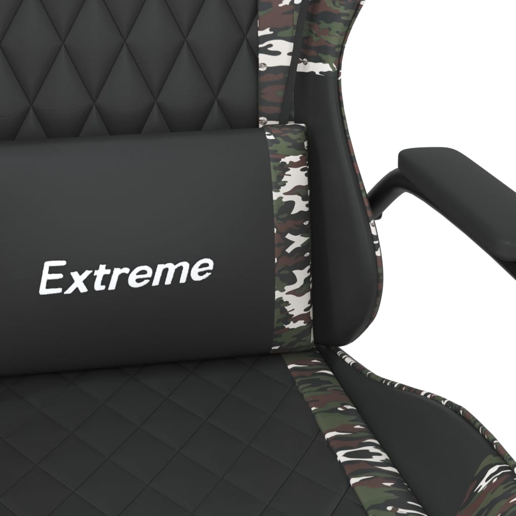 gaming chair with massage, black and camouflage, faux leather