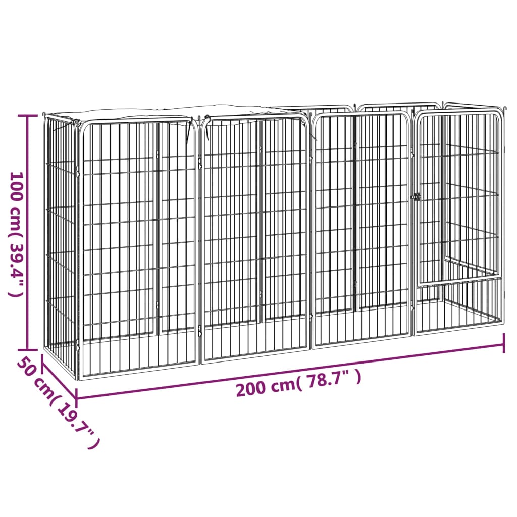 10 paneeliga koera mänguaed must 50x100 cm pulbervärvitud teras