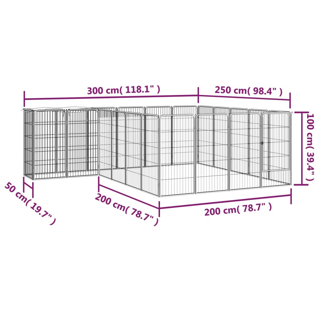 22-panel dog playpen black 50x100 cm powder-coated steel