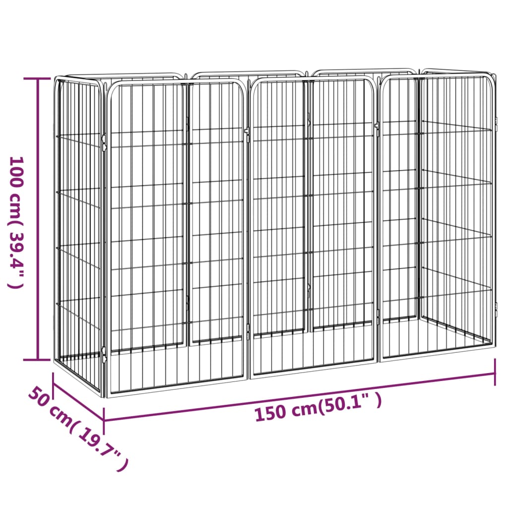 8 paneeliga koera mänguaed must 50x100 cm pulbervärvitud teras