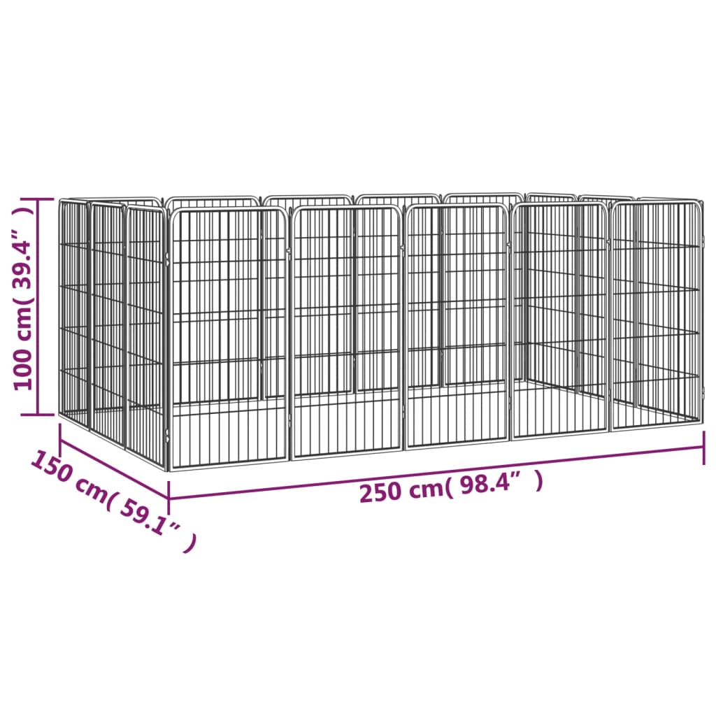 16-panel dog playpen black 50x100 cm powder-coated steel