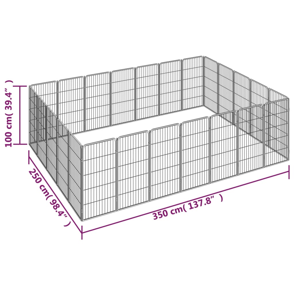 24-panel dog playpen black 50x100 cm powder-coated steel