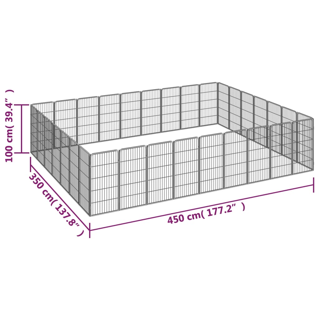 32-panel dog playpen black 50x100 cm powder-coated steel