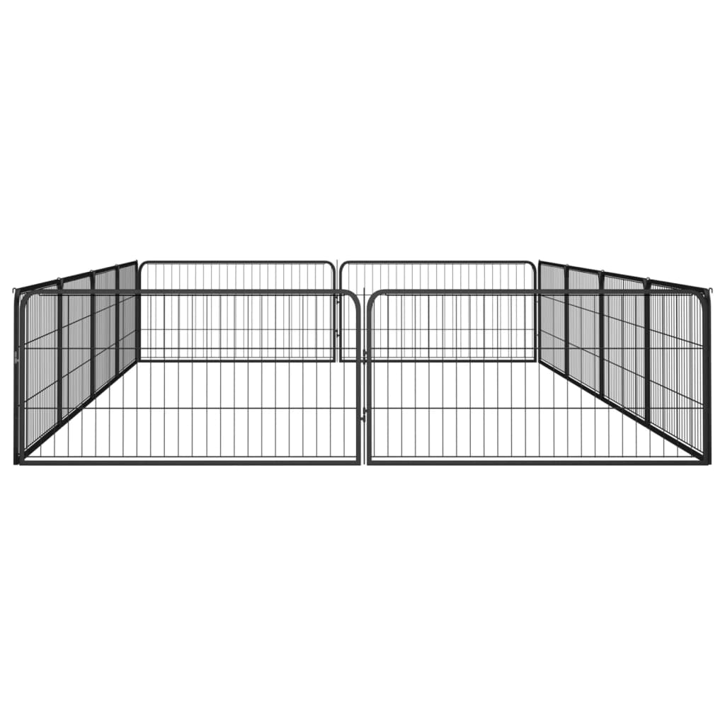 12-panel dog playpen black 100x50 cm powder-coated steel