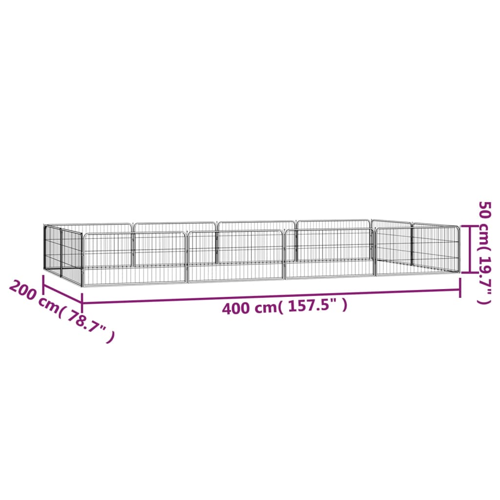 12-panel dog playpen black 100x50 cm powder-coated steel