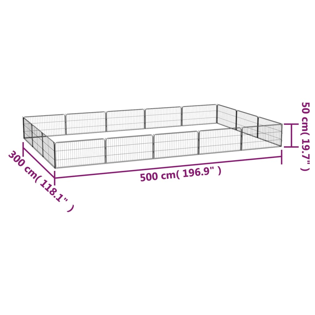 16-panel dog playpen black 100x50 cm powder-coated steel