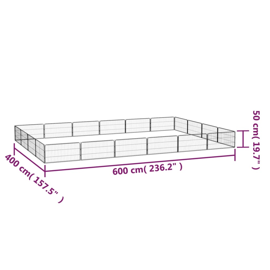 20-panel dog playpen black 100x50 cm powder-coated steel