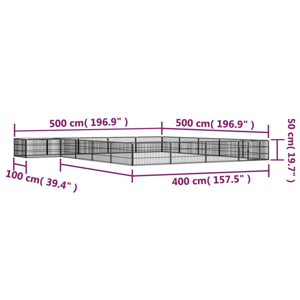 20-panel dog playpen black 100x50 cm powder-coated steel