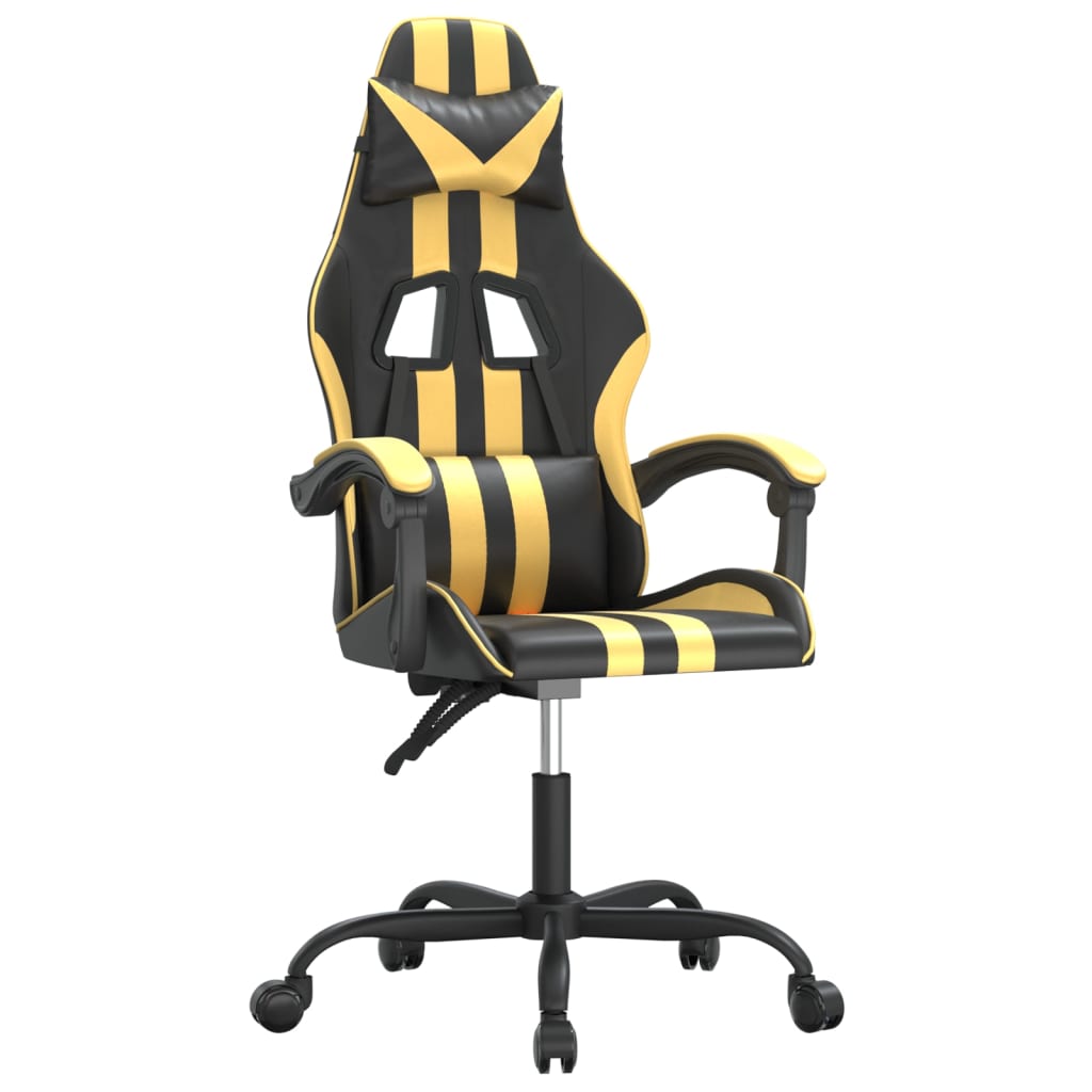 swivel gaming chair, black and gold, faux leather