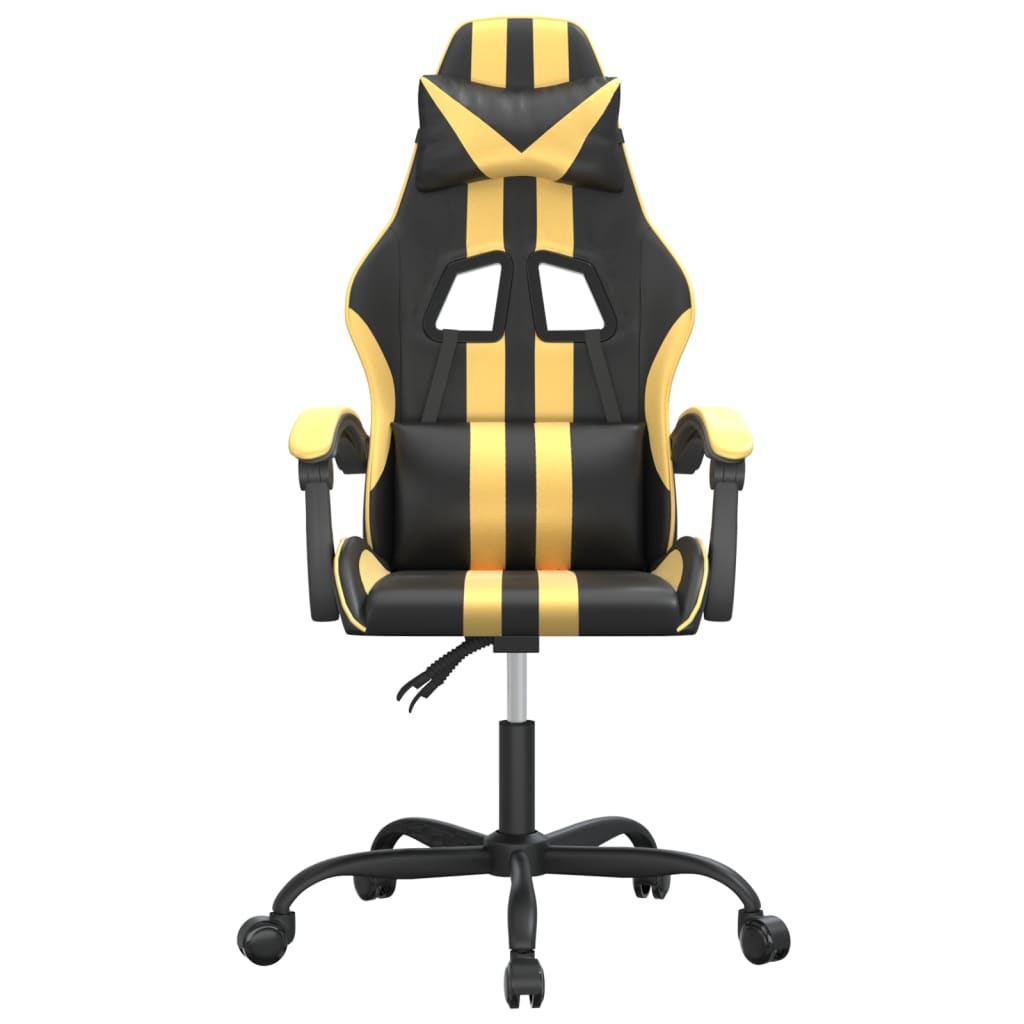 swivel gaming chair, black and gold, faux leather