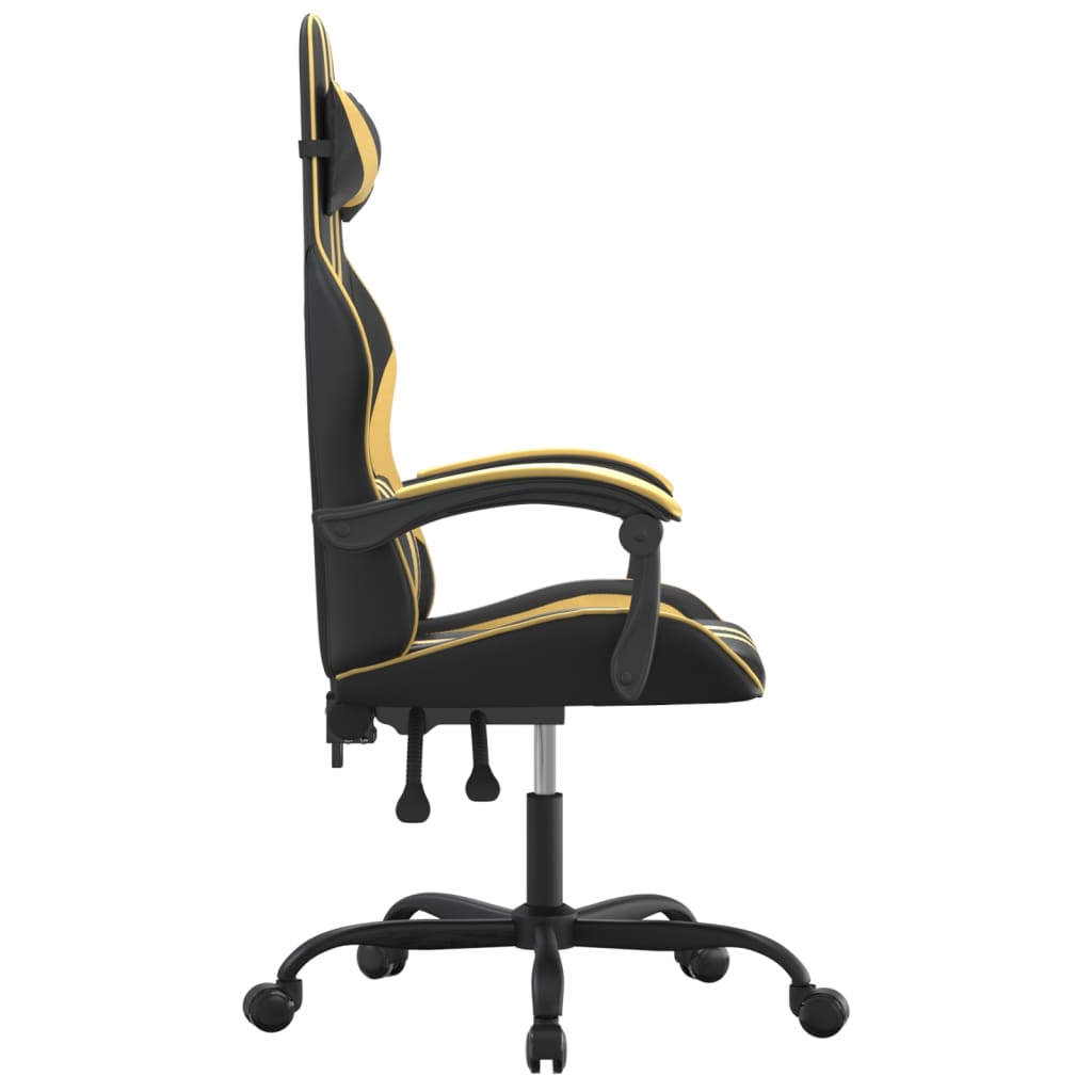 swivel gaming chair, black and gold, faux leather