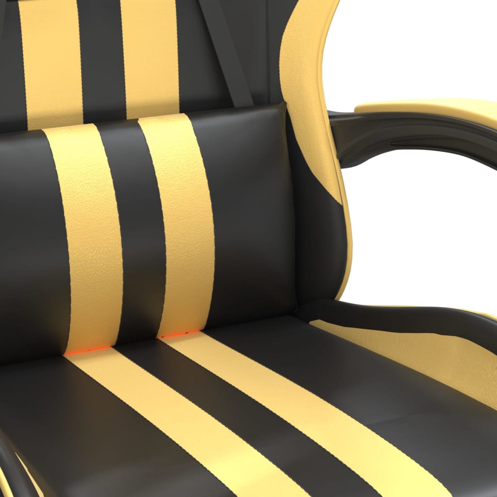 swivel gaming chair, black and gold, faux leather