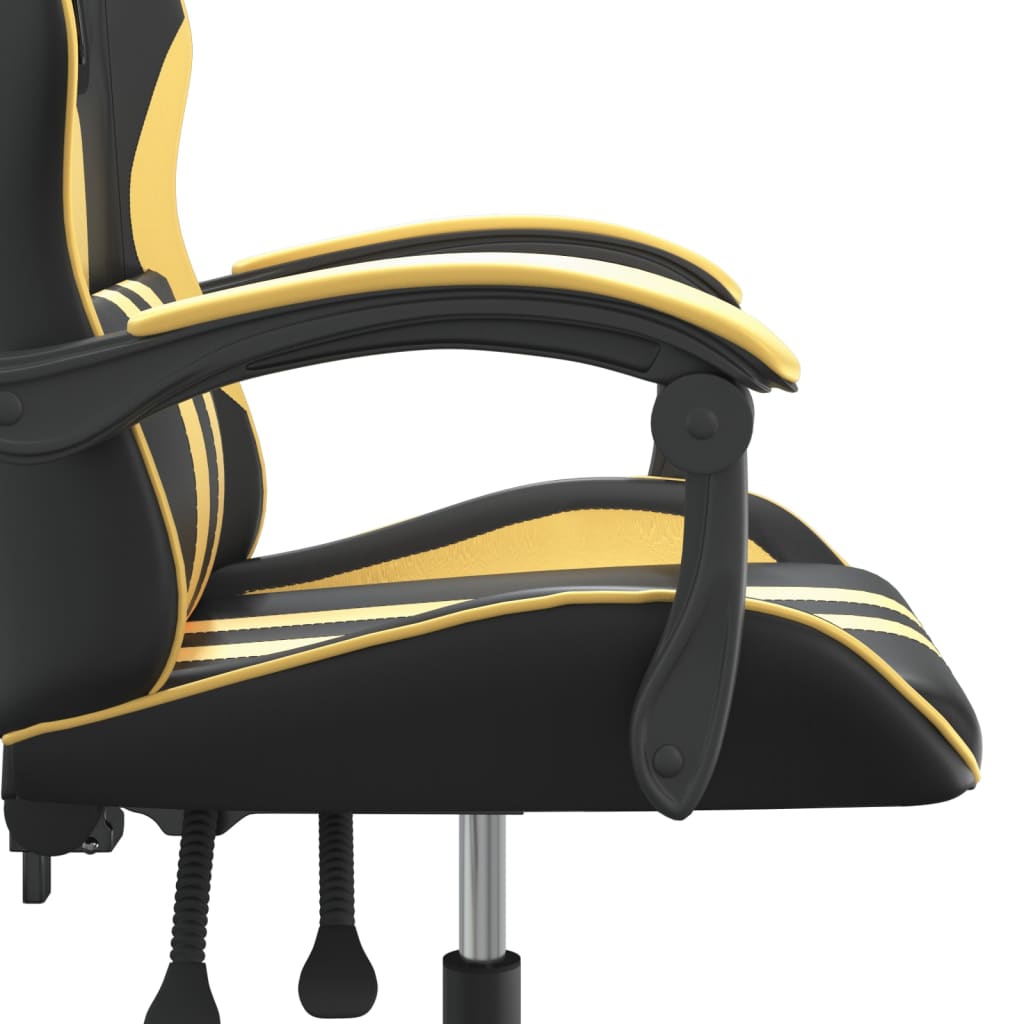 swivel gaming chair, black and gold, faux leather