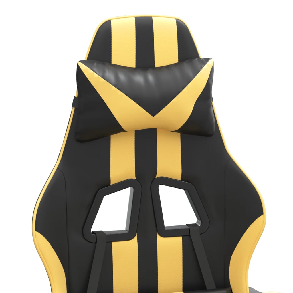 swivel gaming chair, black and gold, faux leather