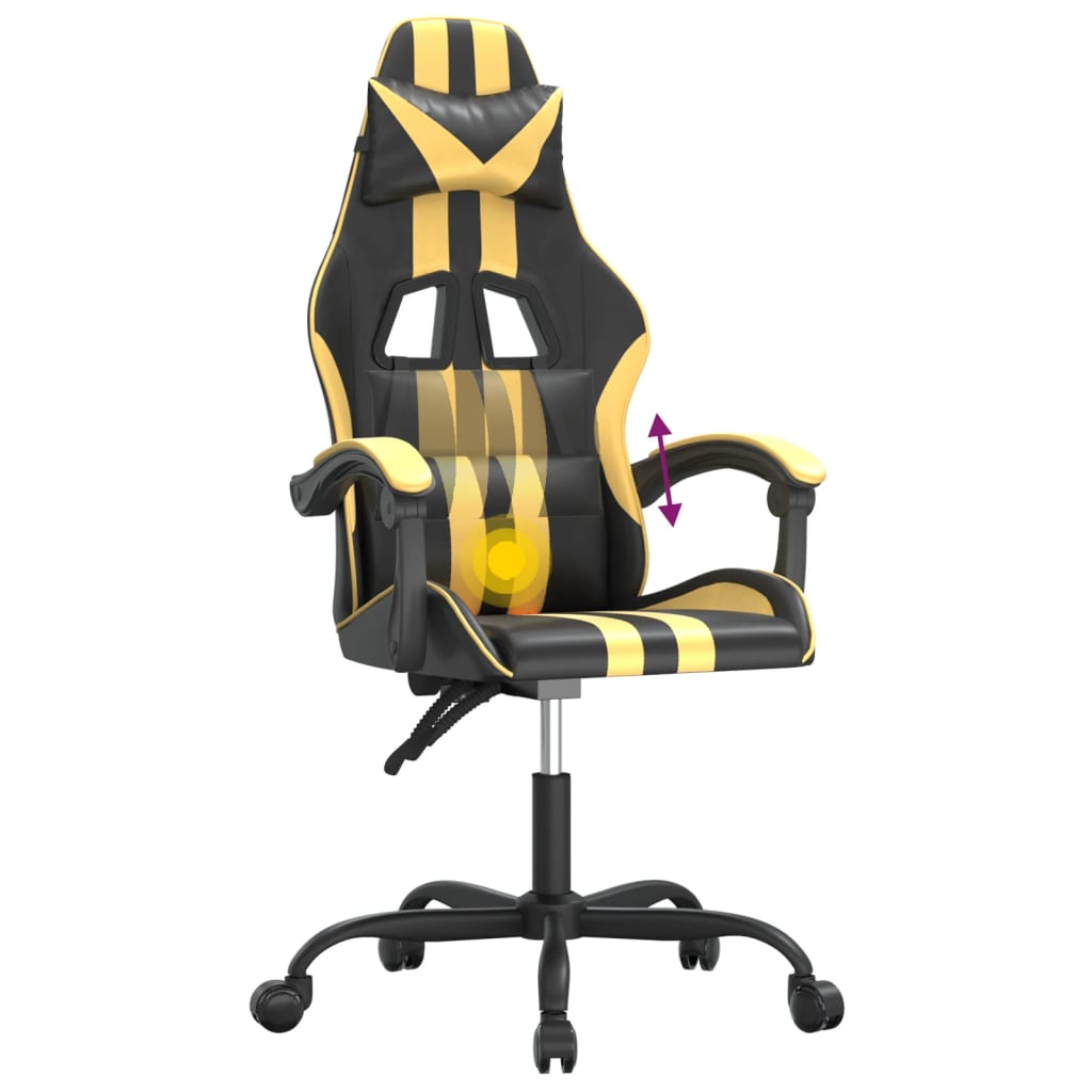 swivel gaming chair, black and gold, faux leather