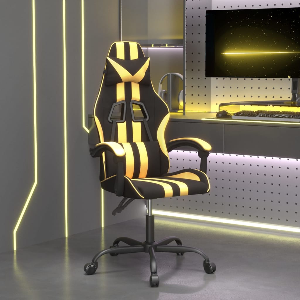 swivel gaming chair, black and gold, faux leather