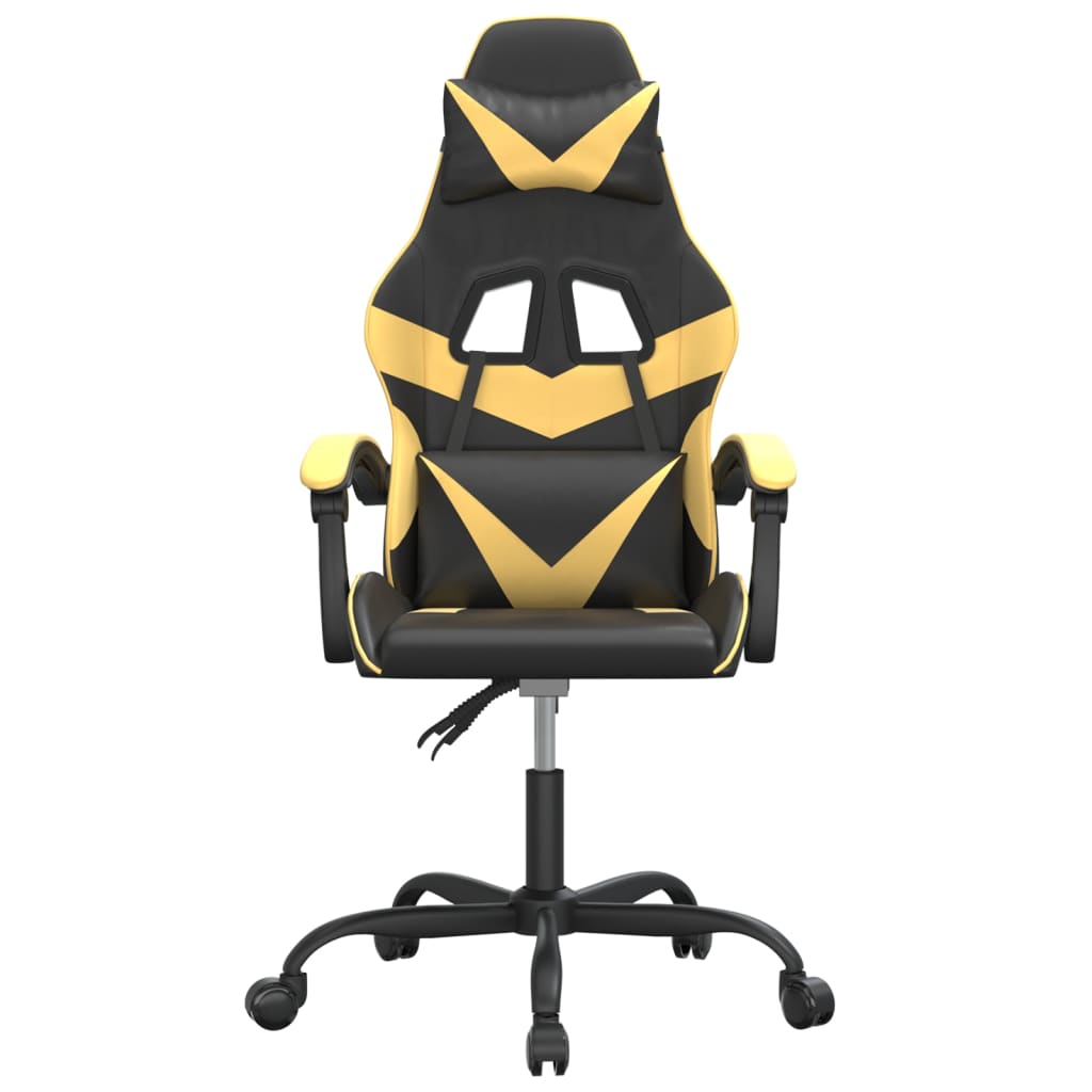 swivel gaming chair, black and gold, faux leather