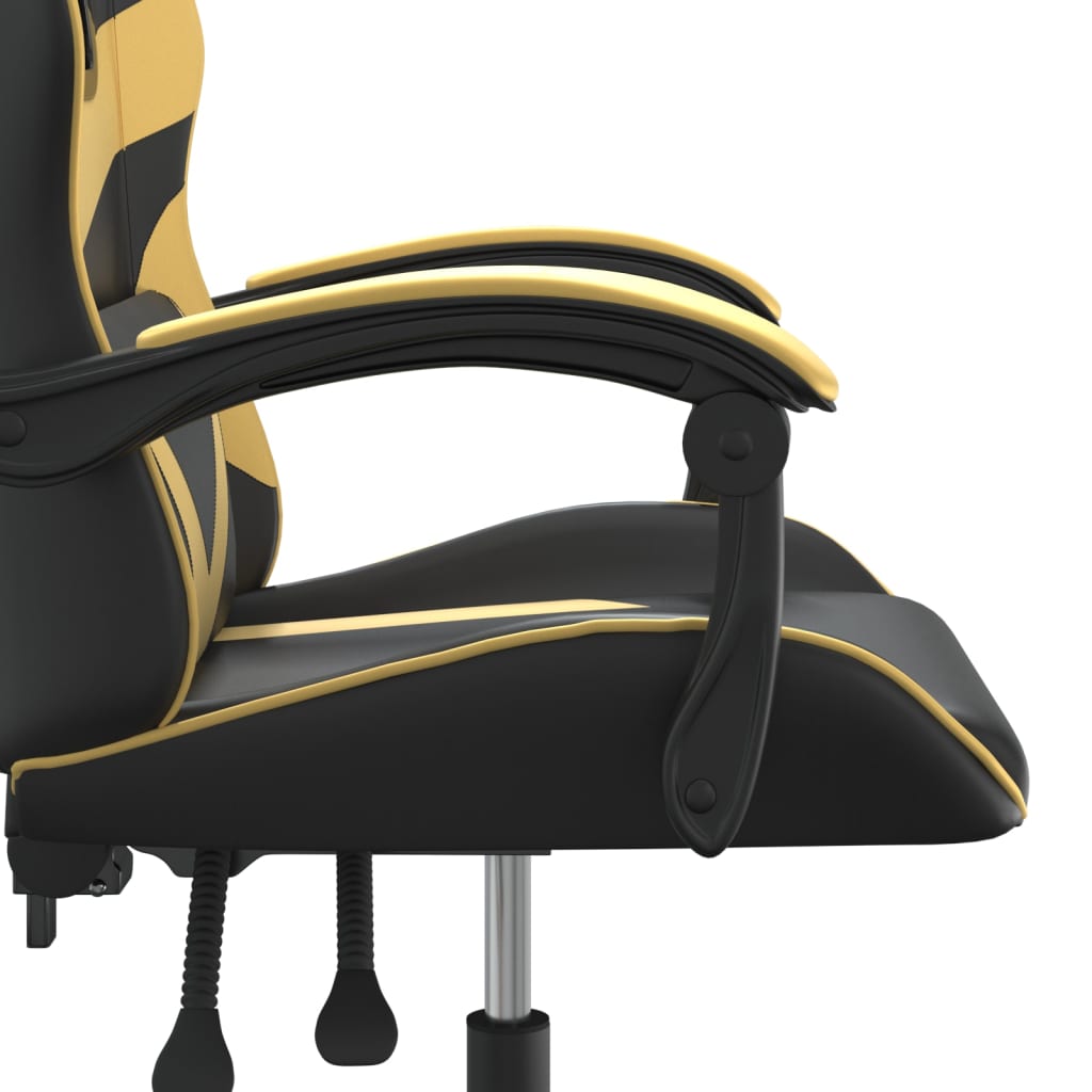 swivel gaming chair, black and gold, faux leather