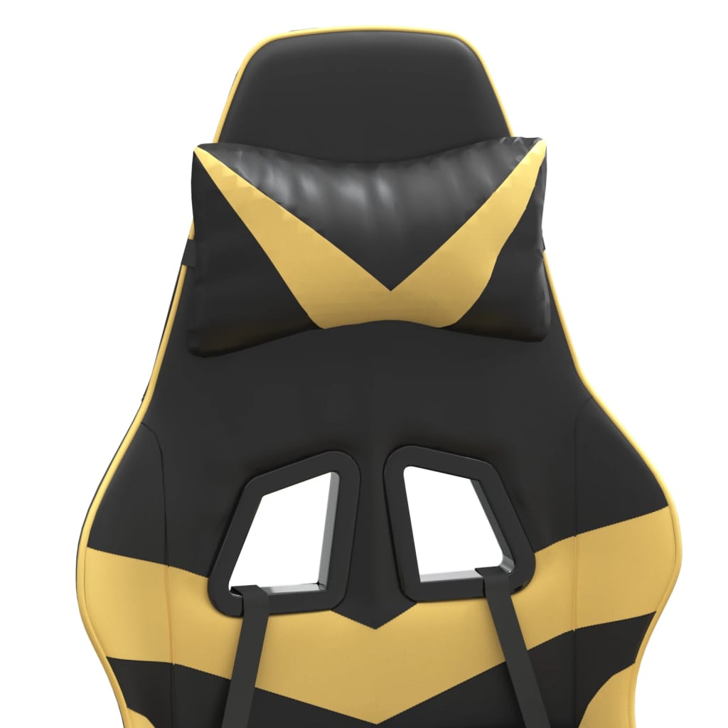 swivel gaming chair, black and gold, faux leather