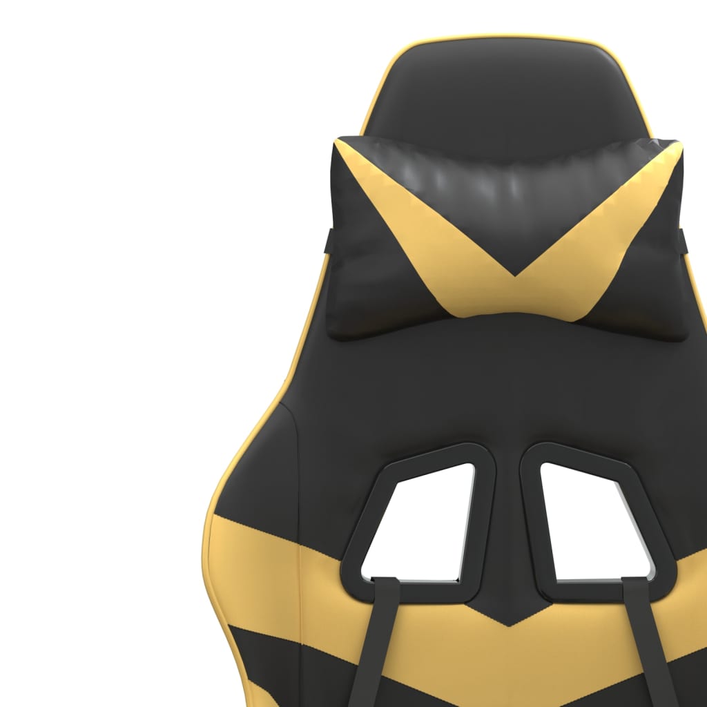 swivel gaming chair, black and gold, faux leather