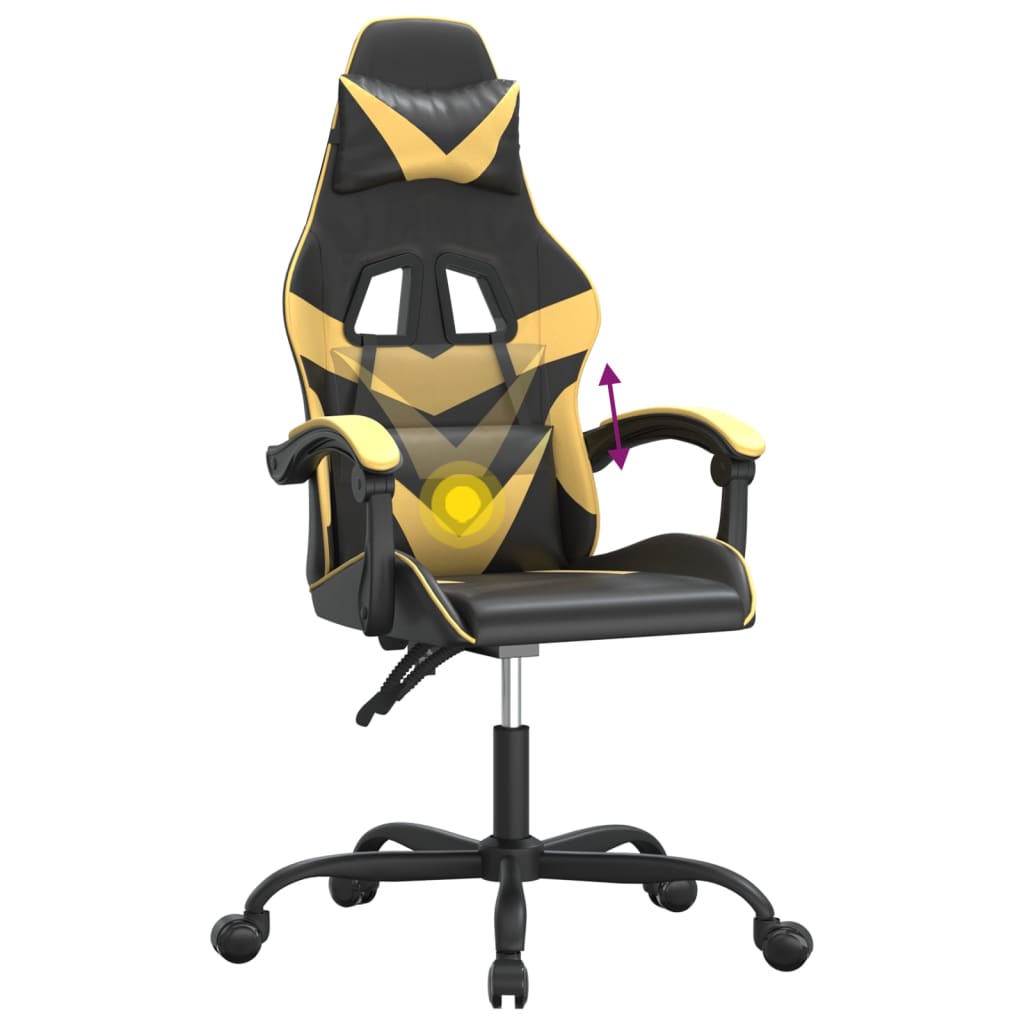 swivel gaming chair, black and gold, faux leather