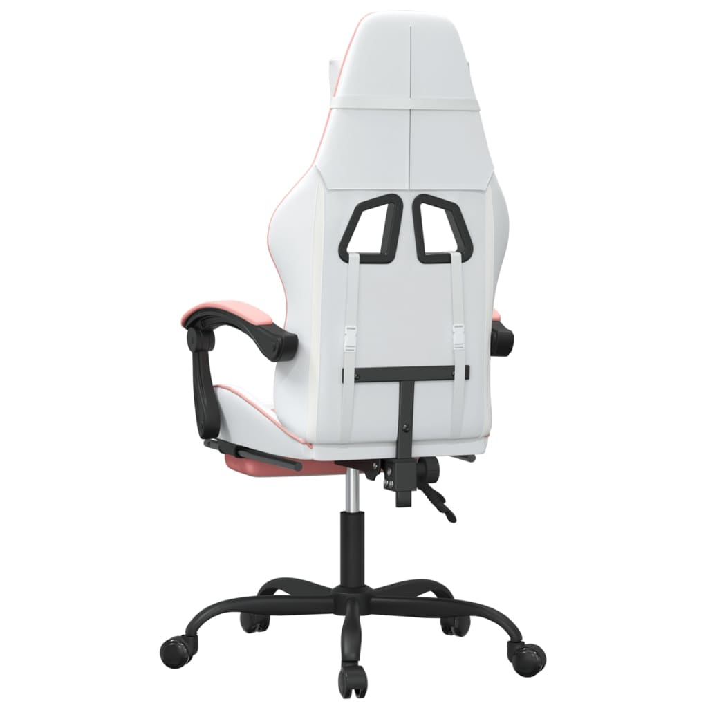 swivel gaming chair with footrest, white and pink, faux leather