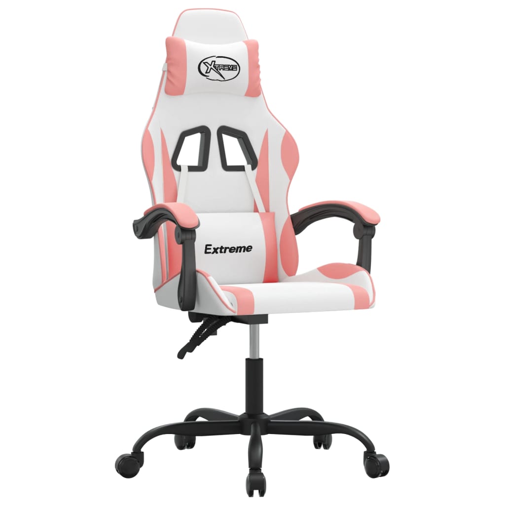 swivel gaming chair, white and pink, faux leather