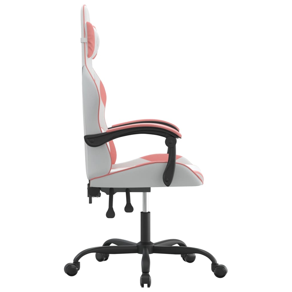 swivel gaming chair, white and pink, faux leather