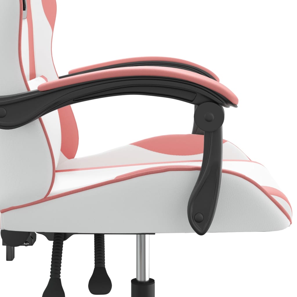 swivel gaming chair, white and pink, faux leather