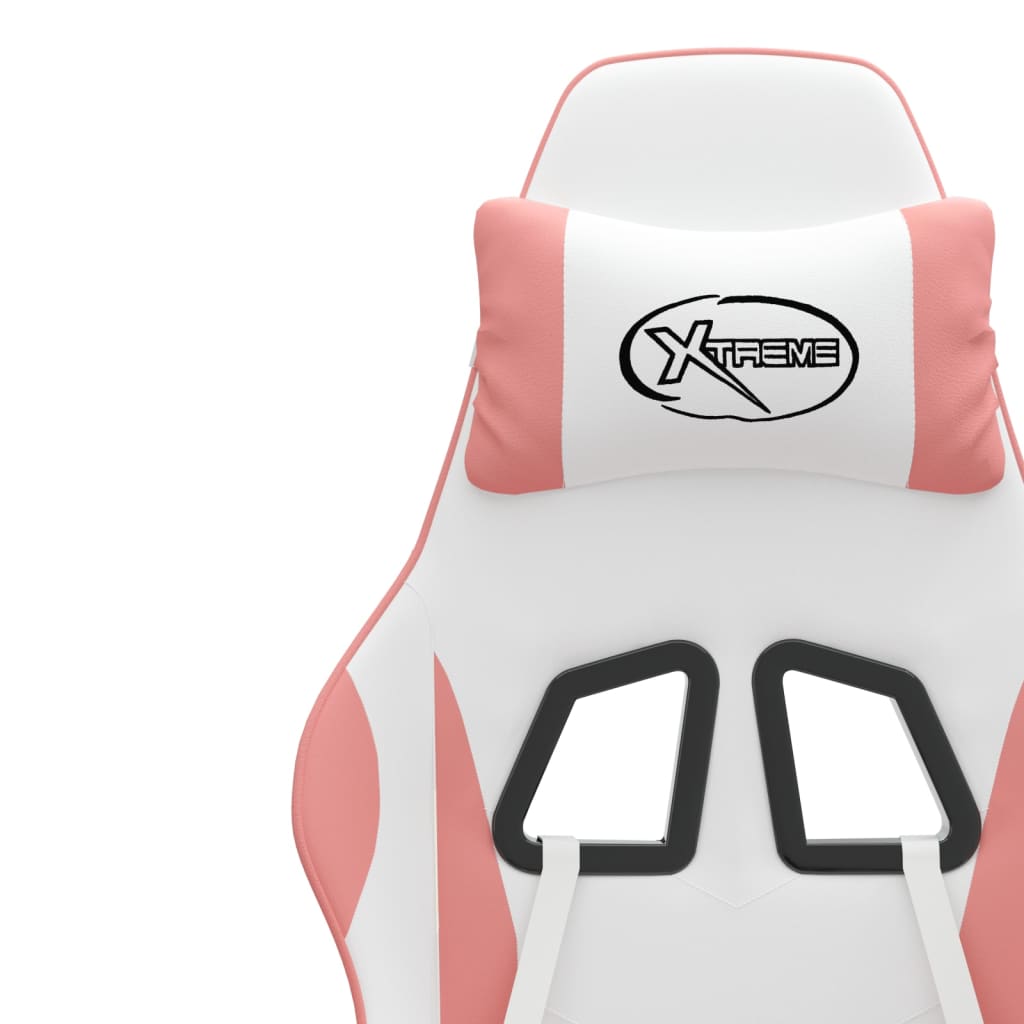 swivel gaming chair, white and pink, faux leather