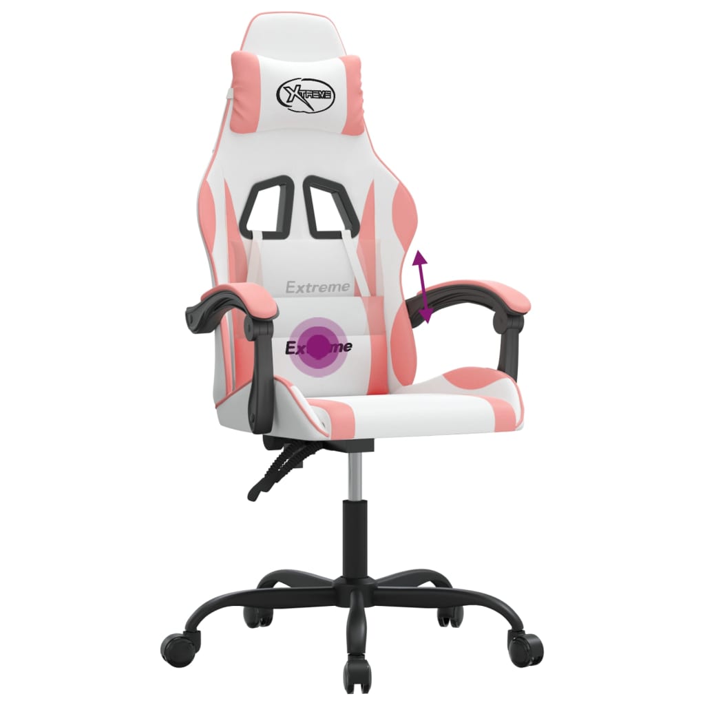 swivel gaming chair, white and pink, faux leather