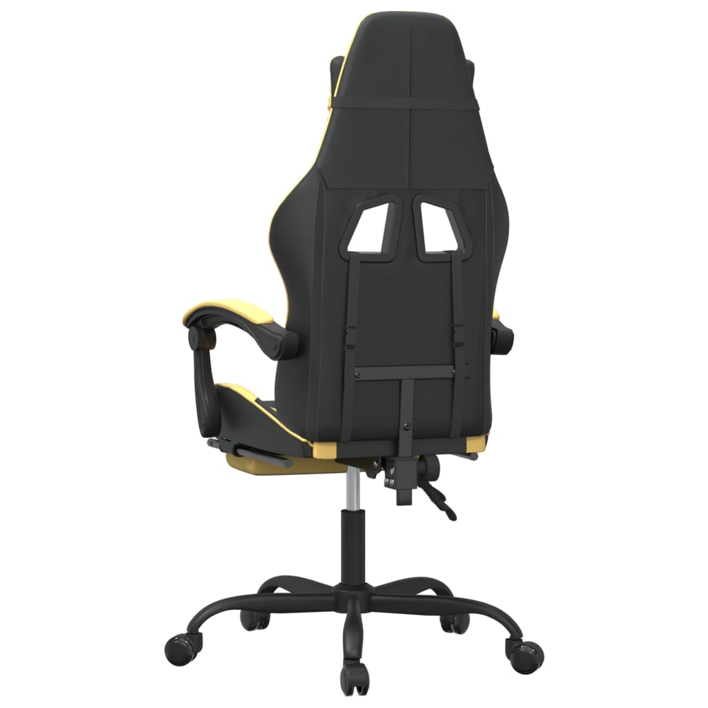 swivel gaming chair with footrest, black and gold, faux leather