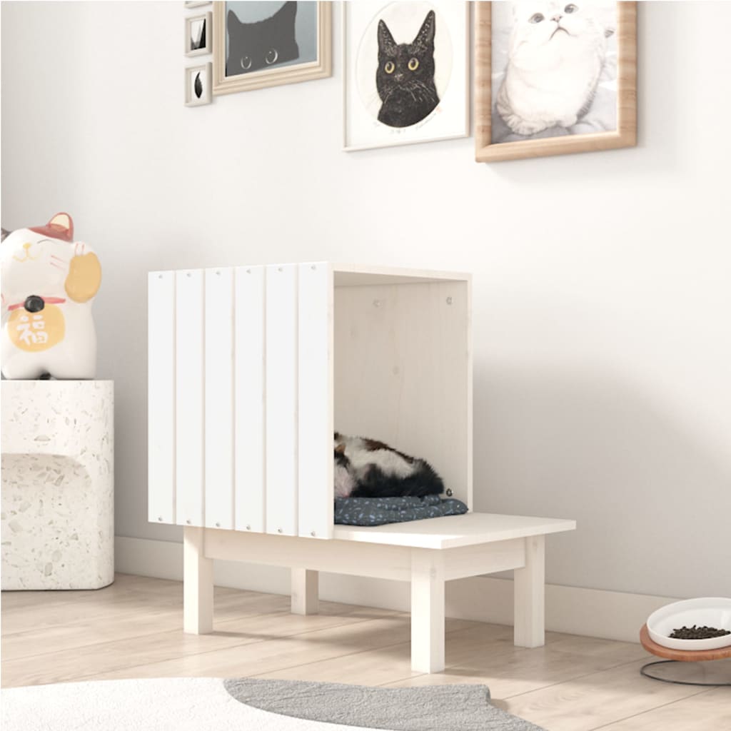 cat house white 60x36x60 cm sturdy pine wood