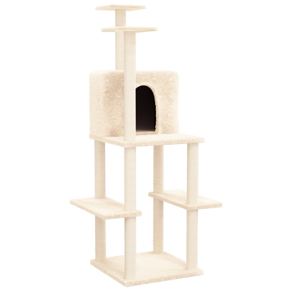 Cat house with sisal rope scratching post, cream, 144.5 cm