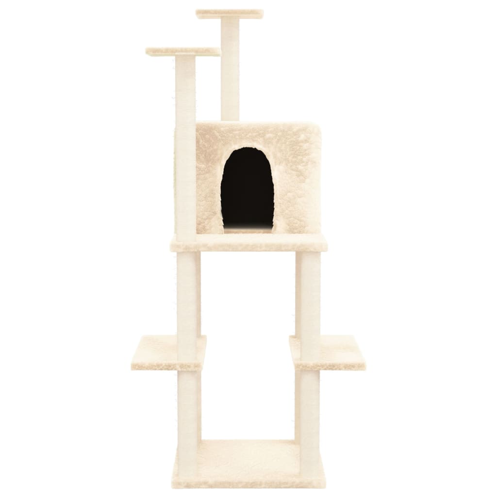 Cat house with sisal rope scratching post, cream, 144.5 cm