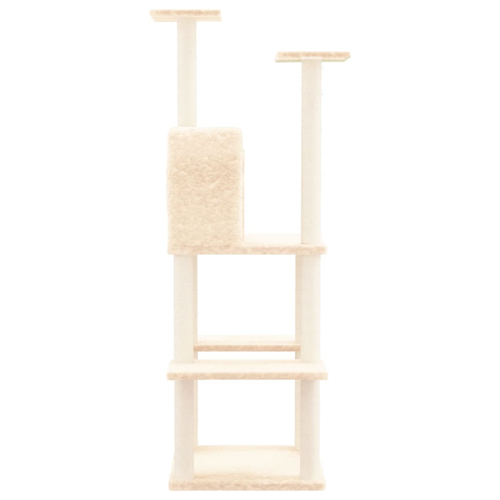 Cat house with sisal rope scratching post, cream, 144.5 cm