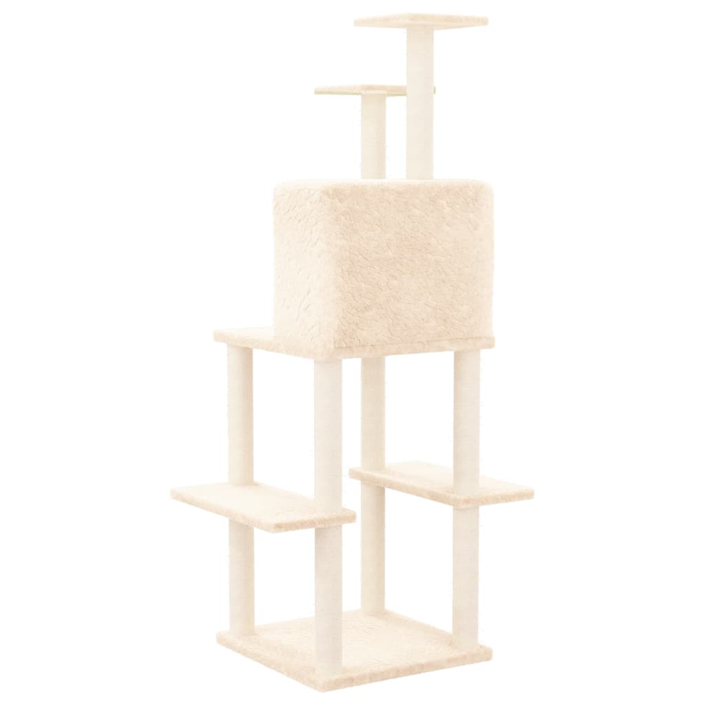 Cat house with sisal rope scratching post, cream, 144.5 cm