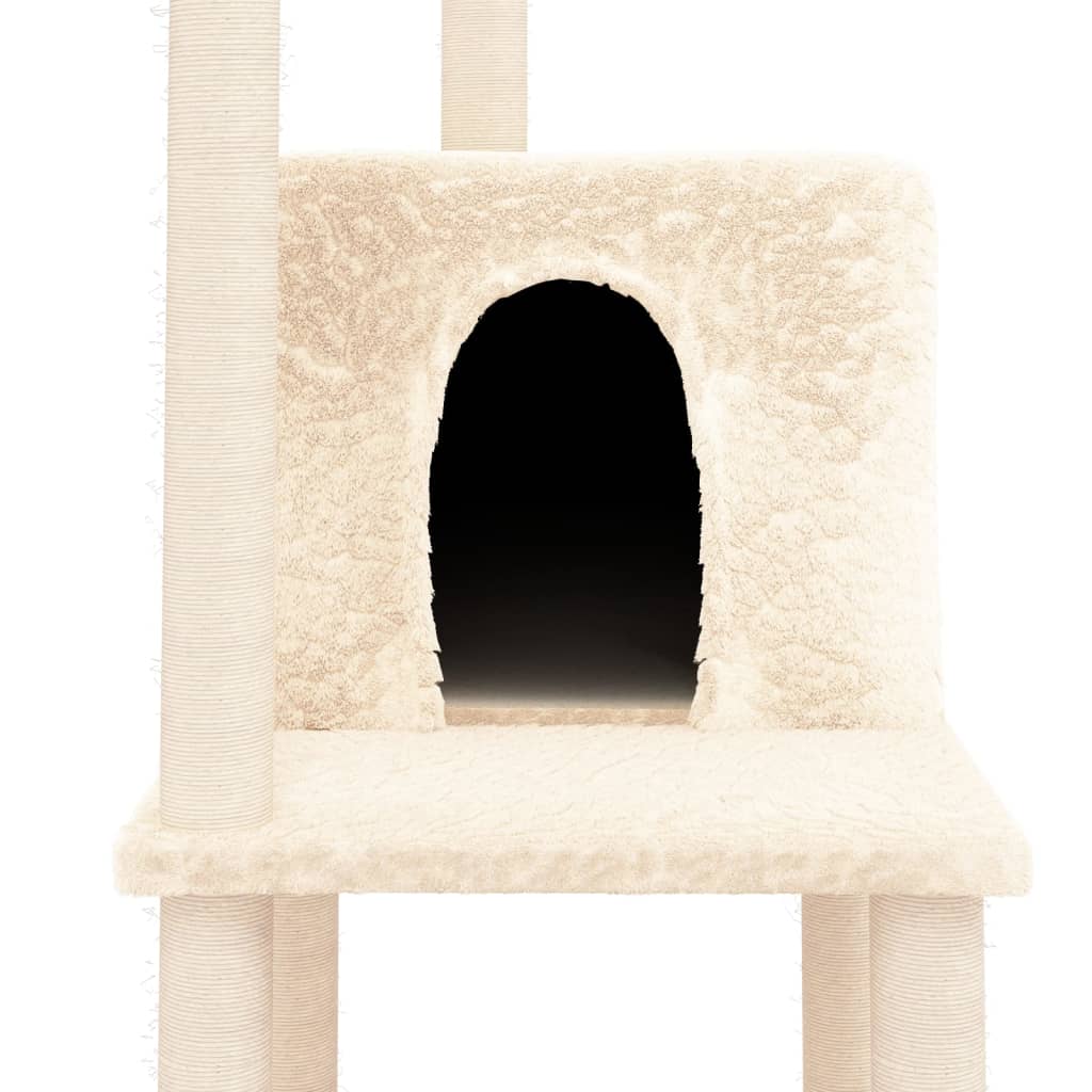 Cat house with sisal rope scratching post, cream, 144.5 cm