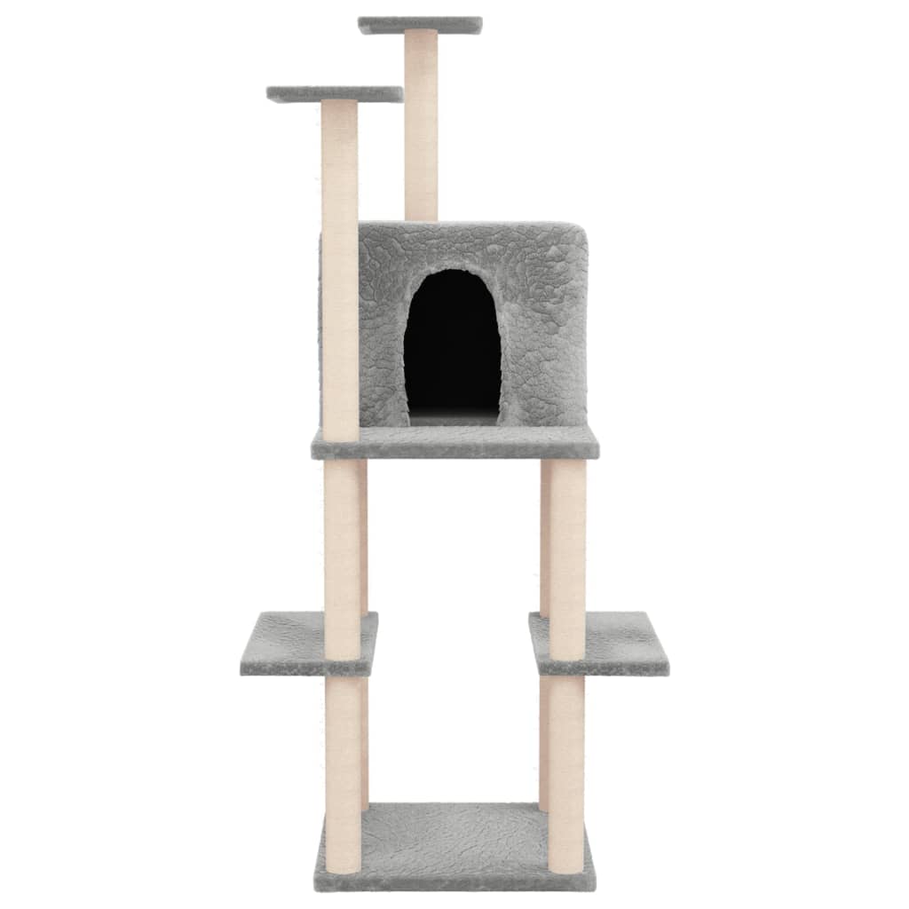 Cat house with sisal rope scratching post, light grey, 144.5 cm